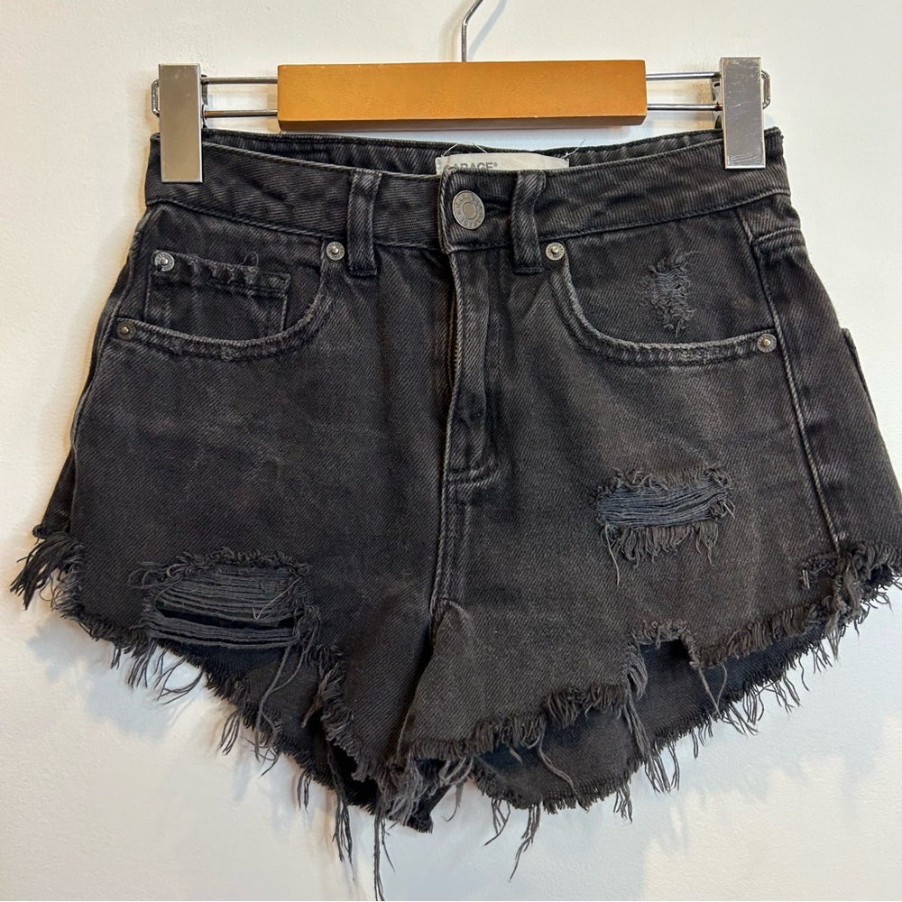 Garage Festival Mom Jean Shorts High Rise Distressed Denim Black